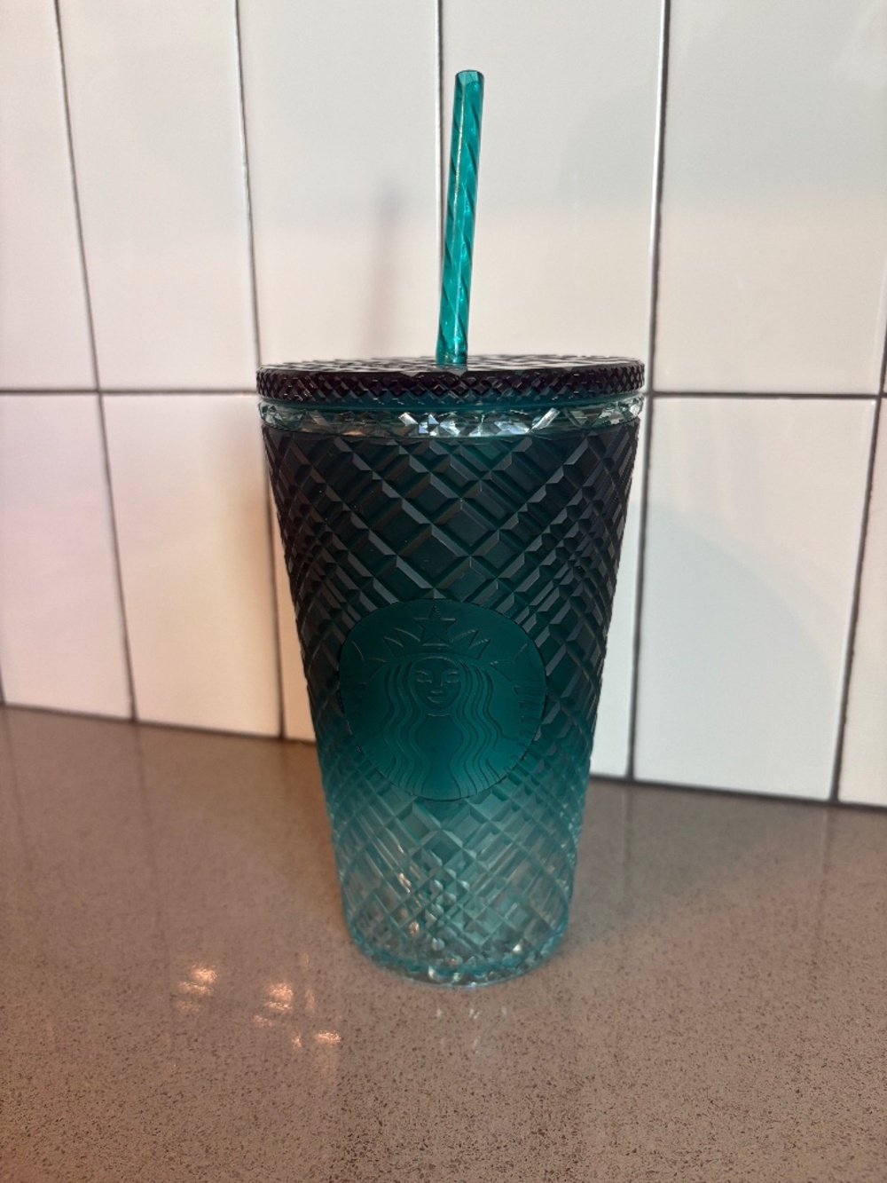 NWT Starbucks 2023 Spring Teal Green Jeweled Ombre Cold Cup Tumbler
